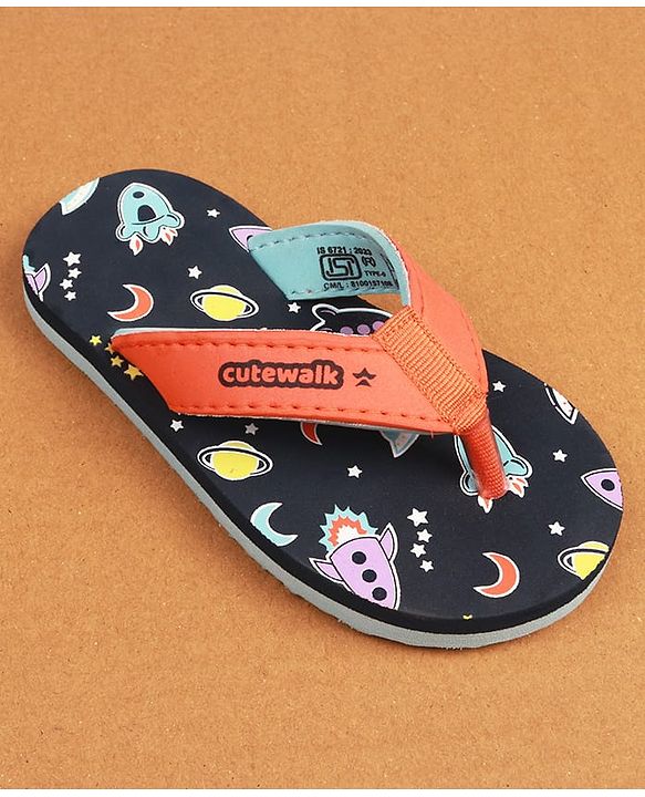 Cute Walk by Babyhug Slip On Flip Flops with Space Print - Navy Blue