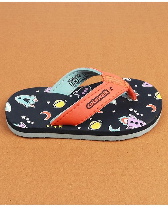 Cute Walk by Babyhug Slip On Flip Flops with Space Print - Navy Blue