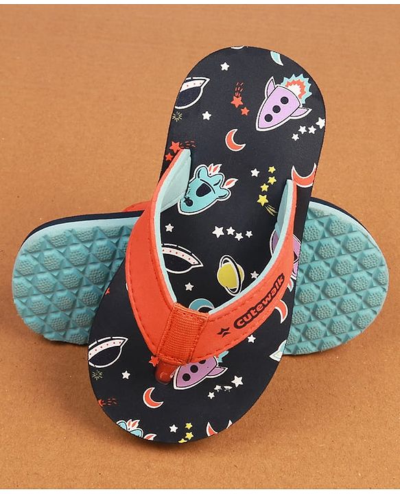 Cute Walk by Babyhug Slip On Flip Flops with Space Print - Navy Blue