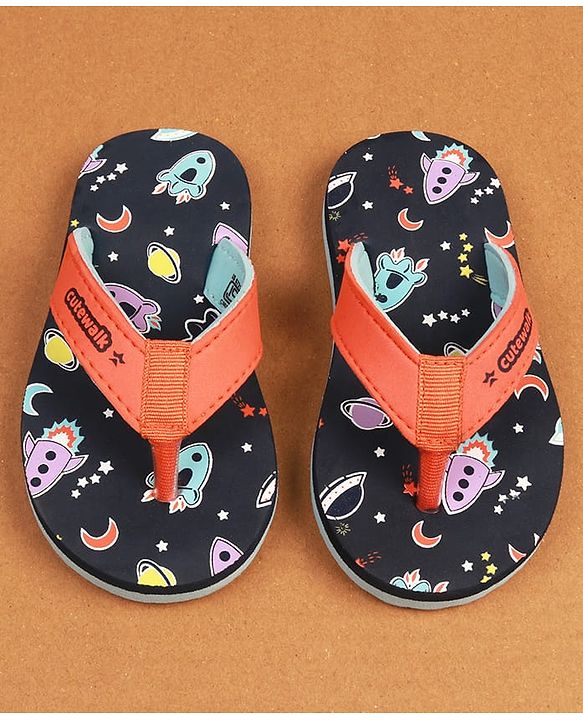 Cute Walk by Babyhug Slip On Flip Flops with Space Print - Navy Blue