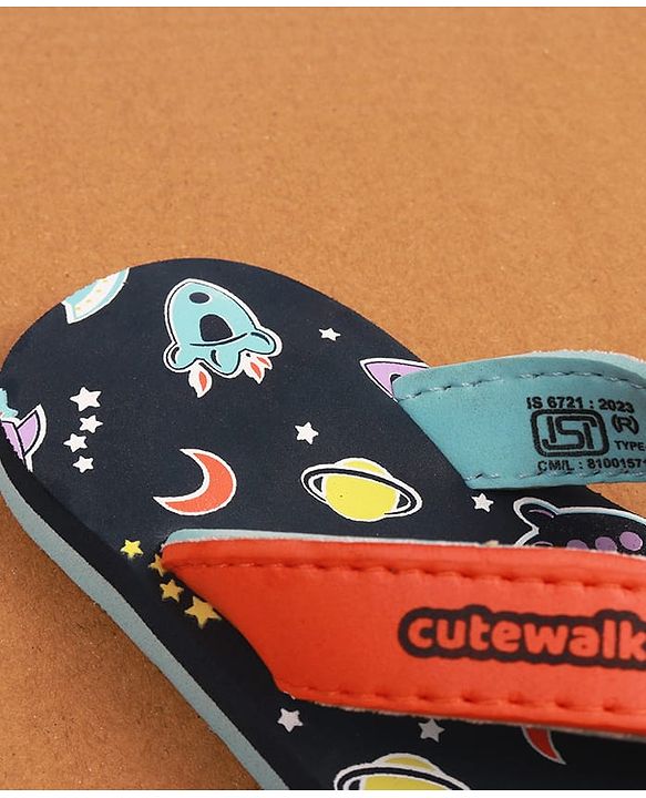 Cute Walk by Babyhug Slip On Flip Flops with Space Print - Navy Blue
