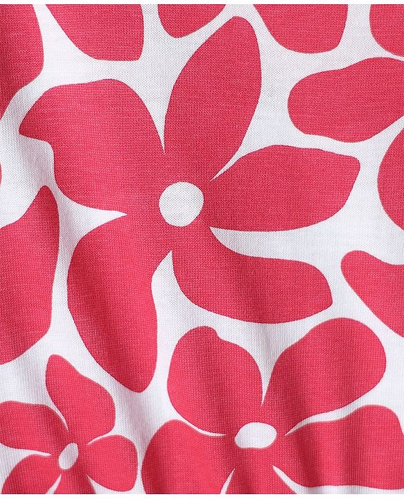 Pine Kids Cotton Knit Puffed Sleeves Frock with Floral Print - Dark Pink