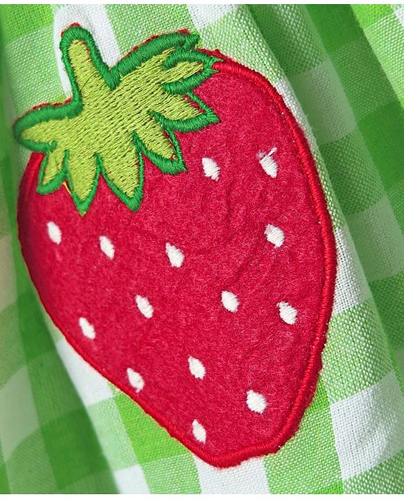Babyhug Cotton Woven Checks Frock & Half Sleeves Inner Tee With Strawberry Embroidery - Green & White