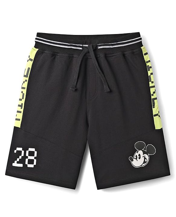 Pine Kids Disney Terry Knit Knee Length Shorts with Cut & Sew Design & Mickey Mouse Graphics - Black