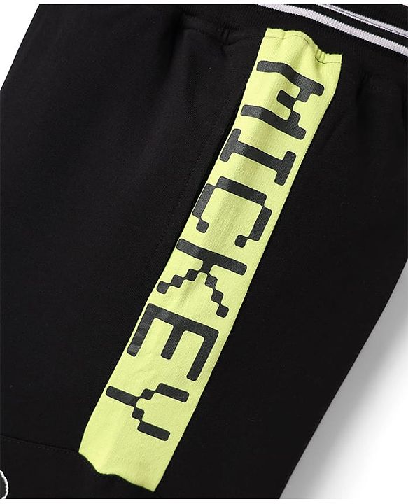 Pine Kids Disney Terry Knit Knee Length Shorts with Cut & Sew Design & Mickey Mouse Graphics - Black