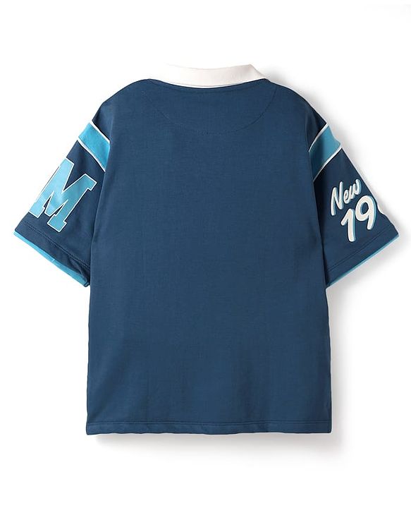 Pine Kids Marvel Single Jersey Knit Half Drop Shoulder Sleeves Polo T-Shirt with Spider Man Graphics - Navy Blue