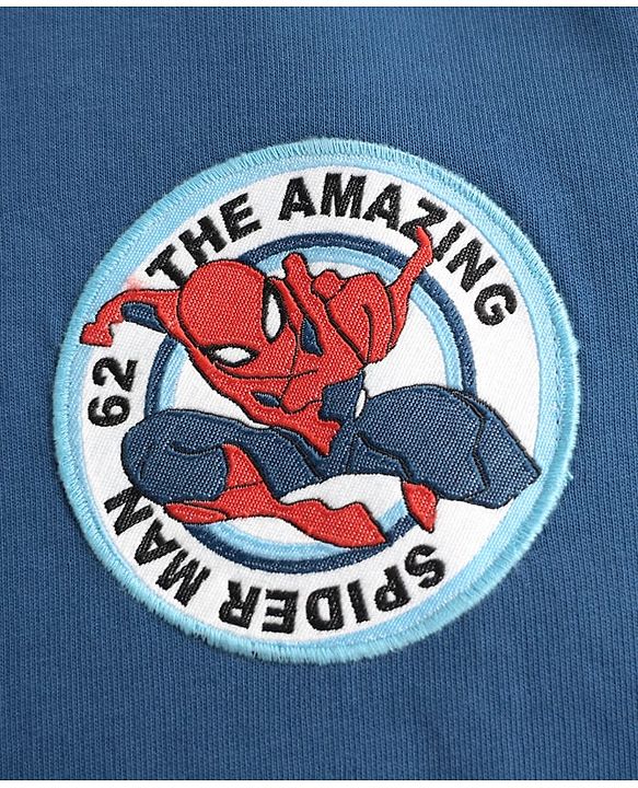 Pine Kids Marvel Single Jersey Knit Half Drop Shoulder Sleeves Polo T-Shirt with Spider Man Graphics - Navy Blue