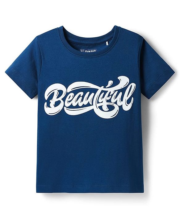 Pine Kids Cotton Knit Half Sleeves T-Shirt with Beautiful Text Print - Navy Blue