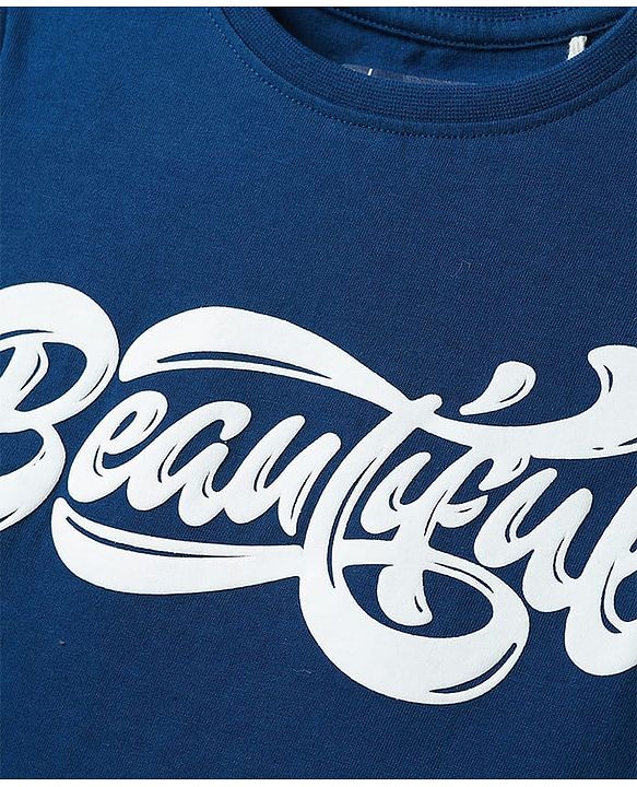 Pine Kids Cotton Knit Half Sleeves T-Shirt with Beautiful Text Print - Navy Blue