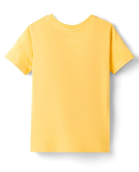 Pine Kids Cotton Knit Half Sleeves T-Shirt with Text Print - Yellow