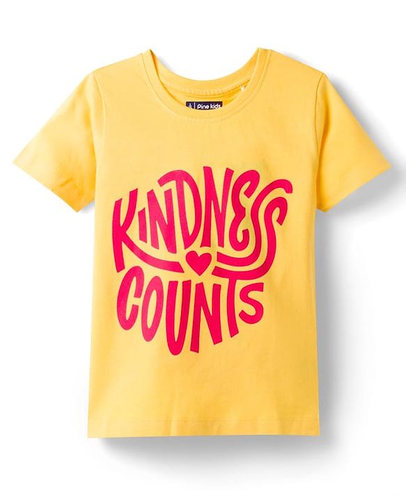 Pine Kids Cotton Knit Half Sleeves T-Shirt with Text Print - Yellow