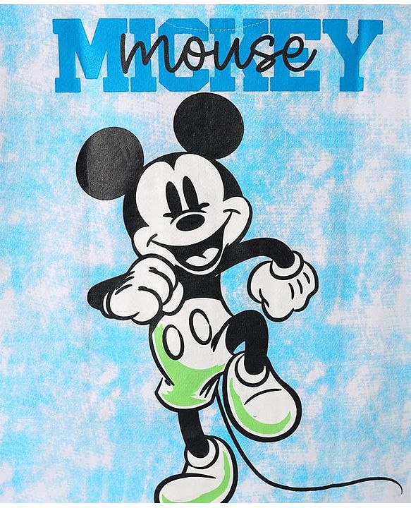 Pine Kids Disney Terry Knit Oversized Drop Shoulder Tie & Dye T-Shirts With Front & Back Mickey Mouse Graphics - Light Blue