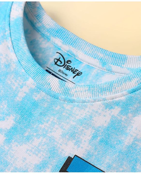 Pine Kids Disney Terry Knit Oversized Drop Shoulder Tie & Dye T-Shirts With Front & Back Mickey Mouse Graphics - Light Blue
