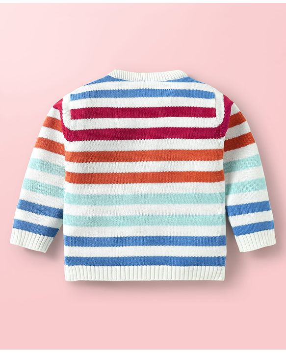 Babyhug Knitted Full Sleeves Pullover Sweater Set With Cap & Reindeer Patch Detailing - Orange