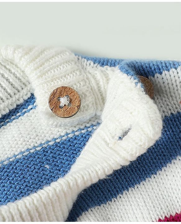 Babyhug Knitted Full Sleeves Pullover Sweater Set With Cap & Reindeer Patch Detailing - Orange