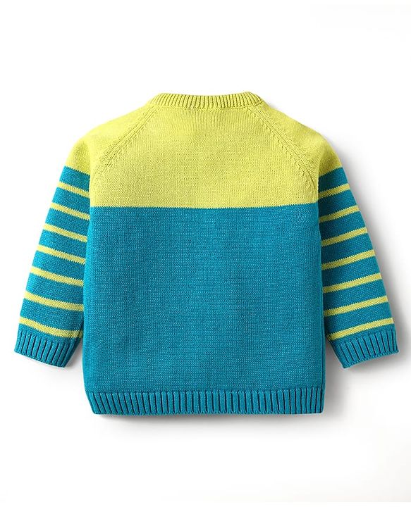 Babyhug Organic Cotton Knit Full Raglan Sleeves Sweater Set with Cap & Cat Patch Detailing - Teal Blue