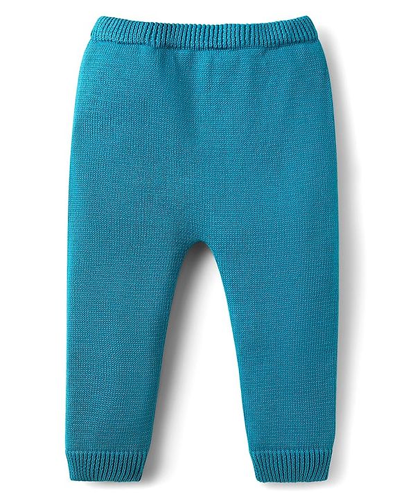Babyhug Organic Cotton Knit Full Raglan Sleeves Sweater Set with Cap & Cat Patch Detailing - Teal Blue