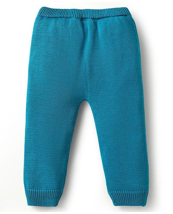 Babyhug Organic Cotton Knit Full Raglan Sleeves Sweater Set with Cap & Cat Patch Detailing - Teal Blue