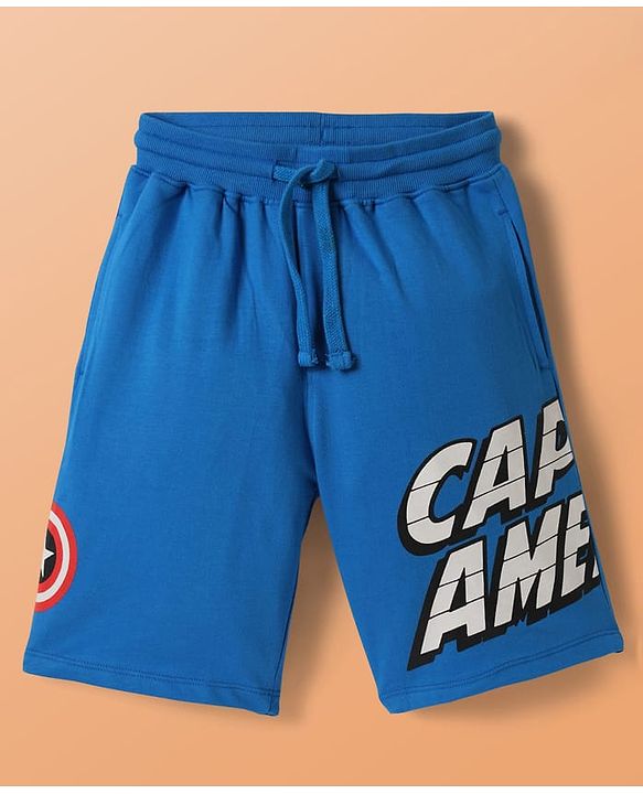 Pine Kids Marvel Single Jersey Drop Shoulder Half Sleeves T-Shirts & Short Set with Front & Back Captain America Graphics - White & Blue