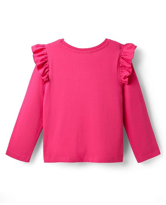 Pine Kids Cotton Knit Full Sleeves Top With Frill Detailing - Dark Pink