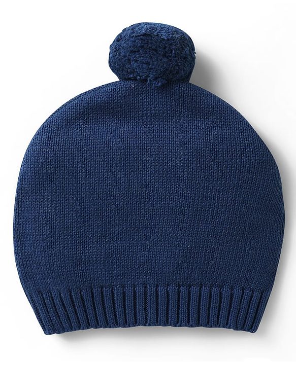 Babyhug Knit Full Sleeves Sweater Set with Cap & Penguin Design - Grey & Navy Blue