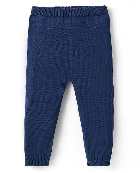 Babyhug Organic Cotton Knitted Full Sleeves Sweater Set with Cap & Penguin Design - Grey & Navy Blue
