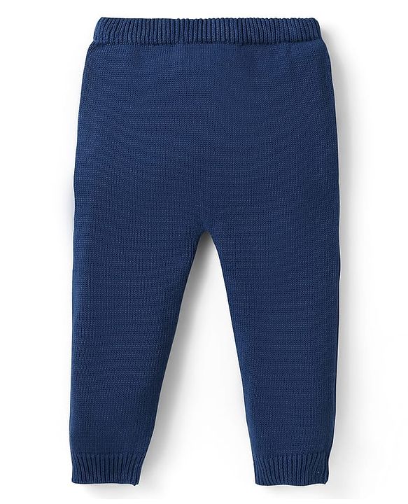 Babyhug Organic Cotton Knitted Full Sleeves Sweater Set with Cap & Penguin Design - Grey & Navy Blue