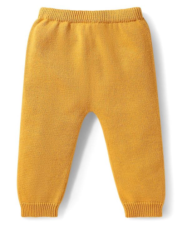 Babyhug Organic Cotton Knitted Full Sleeves Striped Pullover Sweater Set With Kitty Patch Detailing & Cap - Golden