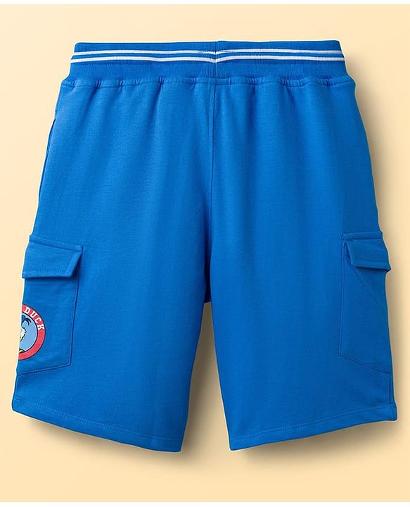 Pine Kids Disney Single Jersey Knit Half Sleeves Drop Shoulder T-Shirt & Shorts Set With Donald Duck Graphics - White & Blue