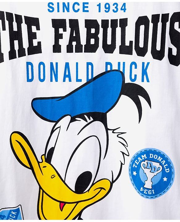 Pine Kids Disney Single Jersey Knit Half Sleeves Drop Shoulder T-Shirt & Shorts Set With Donald Duck Graphics - White & Blue