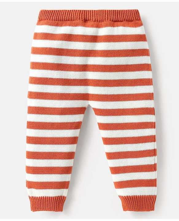 Babyhug Organic Cotton Knitted Full Raglan Sleeves Pullover Sweater Set with Cap Striped & Fox Design - Royal Blue & Orange