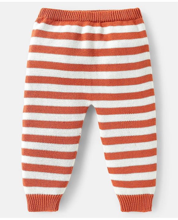 Babyhug Organic Cotton Knitted Full Raglan Sleeves Pullover Sweater Set with Cap Striped & Fox Design - Royal Blue & Orange