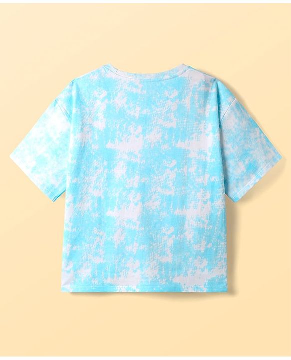Pine Kids Disney Single Jersey Knit Half Drop Shoulder Sleeves Tie & Dye T-Shirt with Mickey Mouse Graphics - Aqua Blue