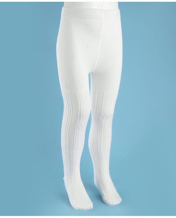 Cute Walk by Babyhug Knit Full Length Antibacterial Solid Colour Tights With Cable Design - White