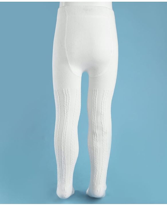 Cute Walk by Babyhug Knit Full Length Antibacterial Solid Colour Tights With Cable Design - White