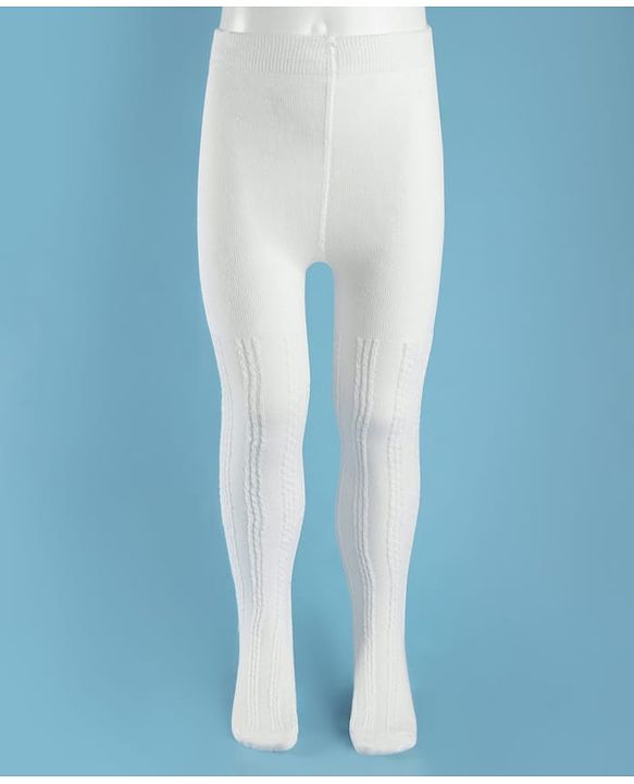 Cute Walk by Babyhug Knit Full Length Antibacterial Solid Colour Tights With Cable Design - White