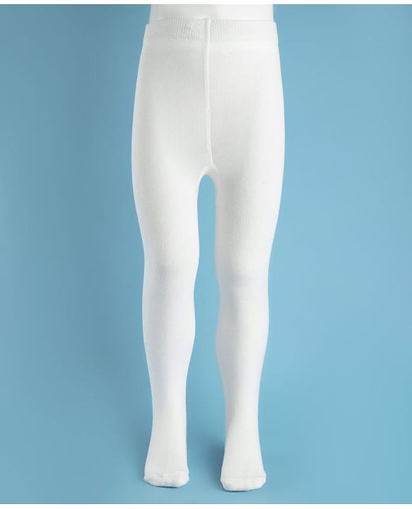 Cute Walk by Babyhug Knit Full Length Antibacterial Solid Colour Tights - White