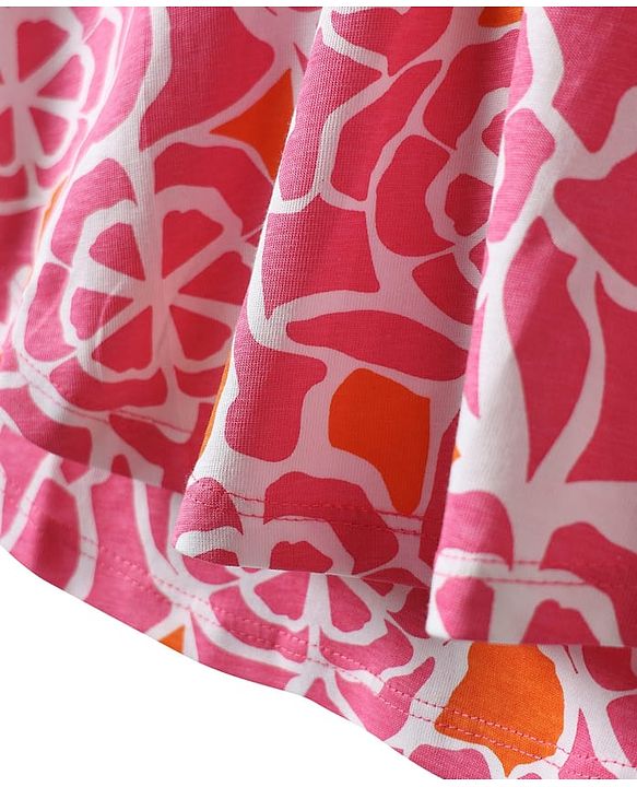 Pine Kids Cotton Knit half Sleeves Top with Floral Print - Pink