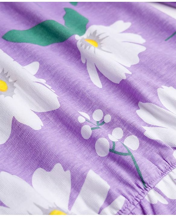Pine Kids Cotton Knit Full Sleeves Top With Frill Detailing & Floral Print - Lilac