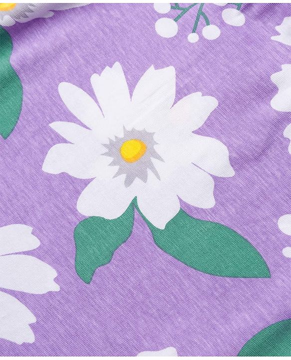 Pine Kids Cotton Knit Full Sleeves Top With Frill Detailing & Floral Print - Lilac