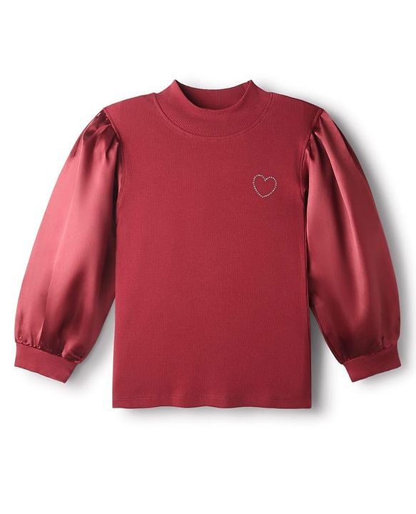 Pine Kids Cotton Knit Full Sleeves Solid Color Top - Dark Red