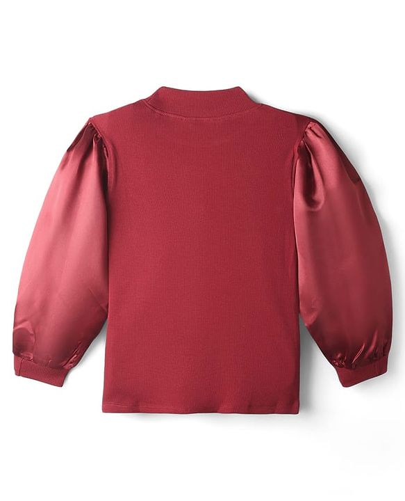 Pine Kids Cotton Knit Full Sleeves Solid Color Top - Dark Red