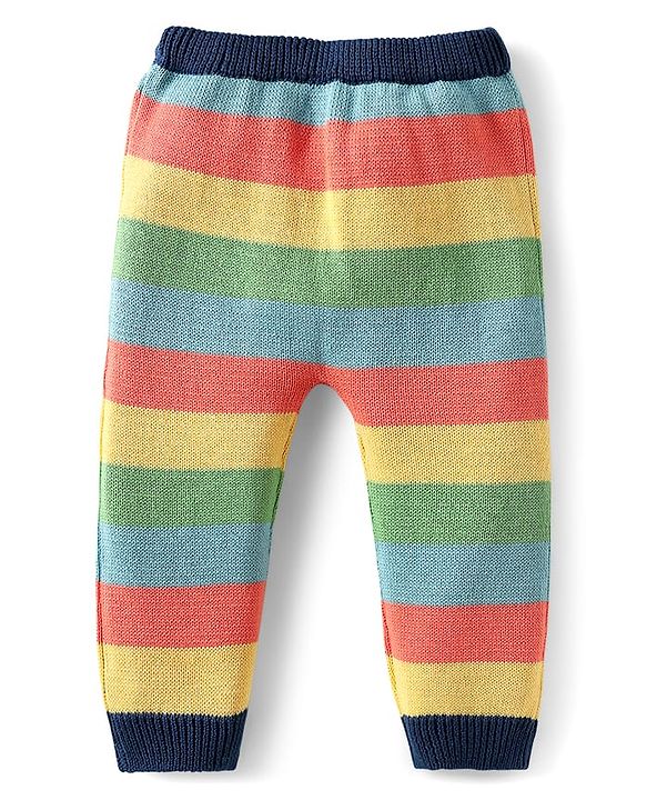 Babyhug Organic Cotton Knitted Full Raglan Sleeves Pullover Sweater Set With Cap & Stripes Design - Multicolour