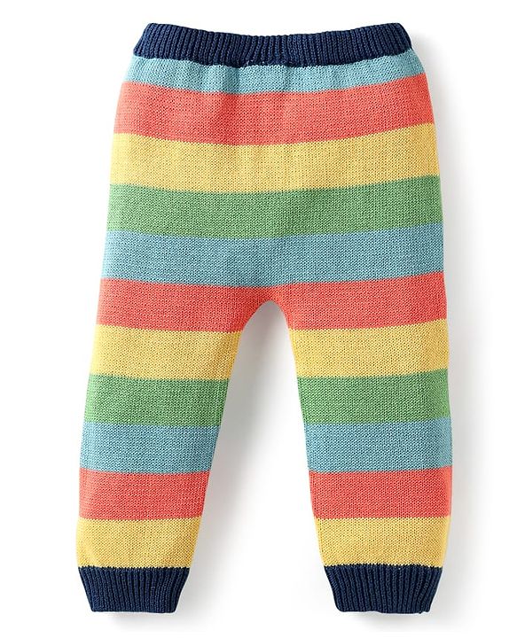Babyhug Organic Cotton Knitted Full Raglan Sleeves Pullover Sweater Set With Cap & Stripes Design - Multicolour
