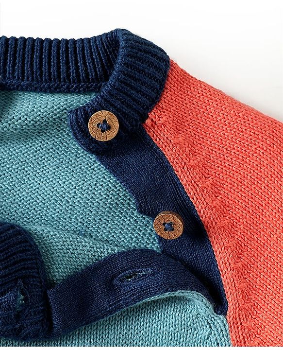 Babyhug Organic Cotton Knitted Full Raglan Sleeves Pullover Sweater Set With Cap & Stripes Design - Multicolour