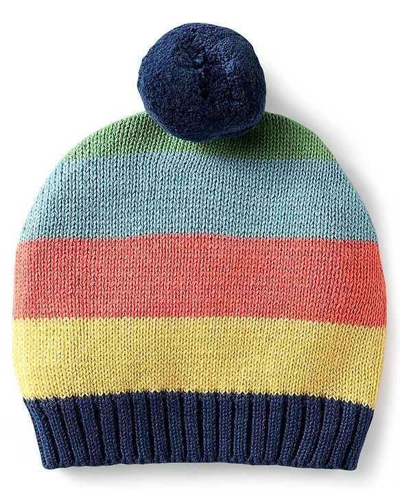 Babyhug Organic Cotton Knitted Full Raglan Sleeves Pullover Sweater Set With Cap & Stripes Design - Multicolour