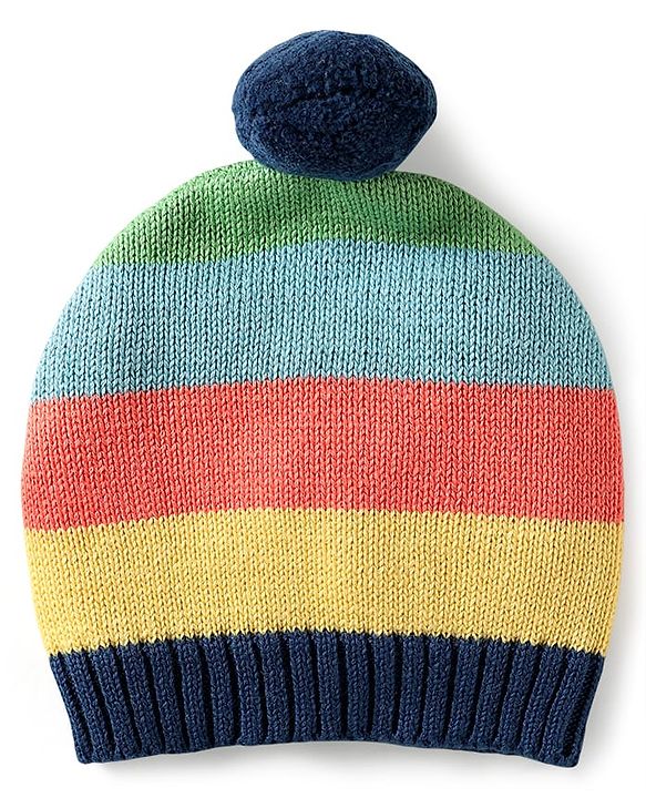 Babyhug Organic Cotton Knitted Full Raglan Sleeves Pullover Sweater Set With Cap & Stripes Design - Multicolour