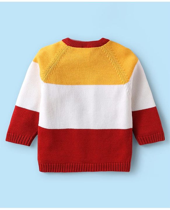 Babyhug Organic Cotton Knitted Full Raglan Sleeves Sweater Set with Cap & Reindeer Design - Red & Yellow