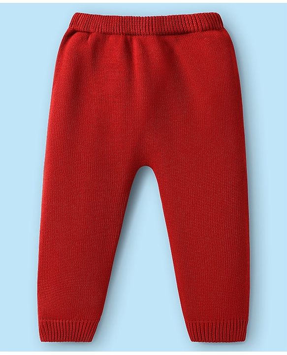 Babyhug Organic Cotton Knitted Full Raglan Sleeves Sweater Set with Cap & Reindeer Design - Red & Yellow
