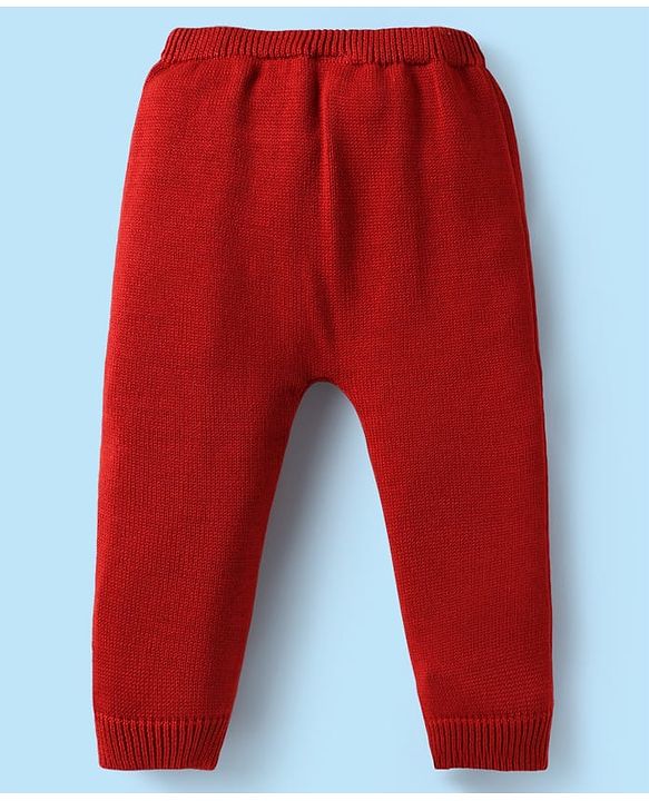 Babyhug Organic Cotton Knitted Full Raglan Sleeves Sweater Set with Cap & Reindeer Design - Red & Yellow